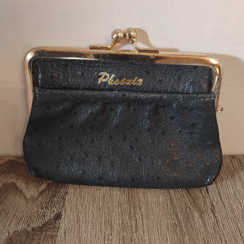 Phoenix Vintage Pebble Leather double kiss Lock Coin Purse